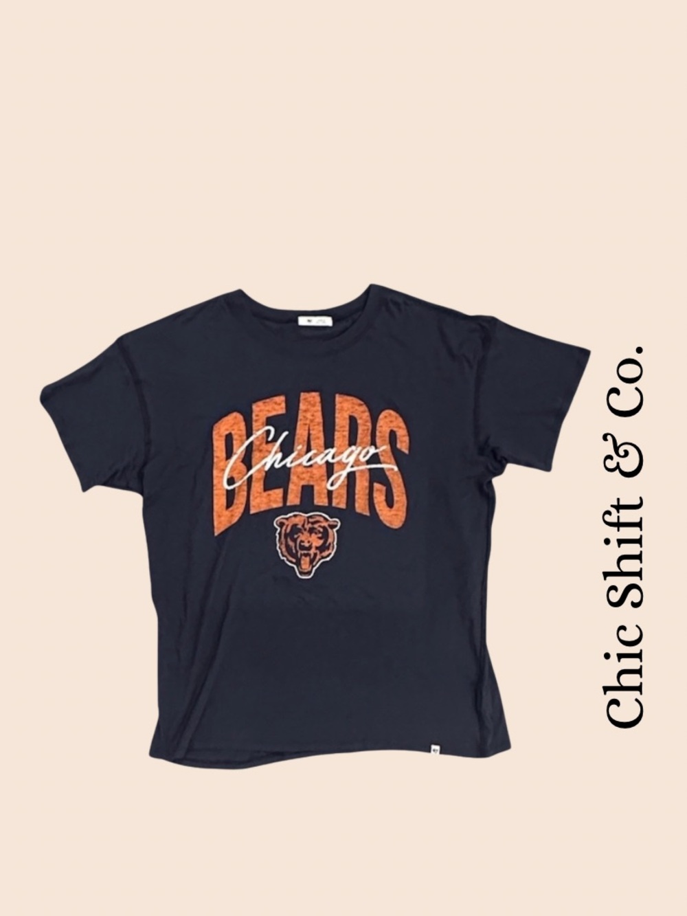 Chicago Bears '47 Brand Distressed Logo Women's T-Shirt, Large, New